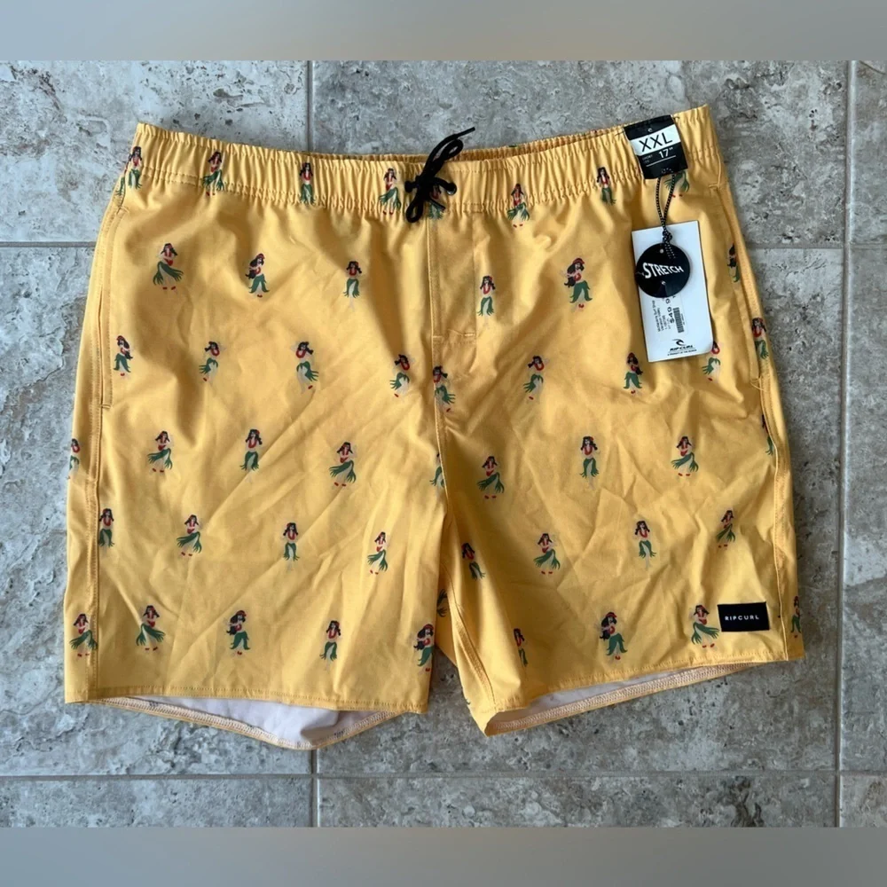 Rip Curl NWT Tropical Vibes 17” Volley Swim Board Shorts Washed Yellow, XXL